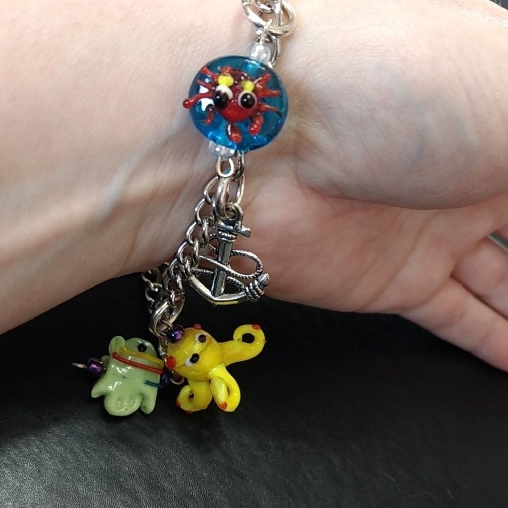 Silver tone Under The Sea charm bracelet up to 9"